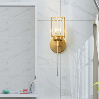 Applique murale moderne dorée à intensité variable, style glamour, cylindrique, pour salle de bain, avec cristaux, pour miroir de salle de bain.