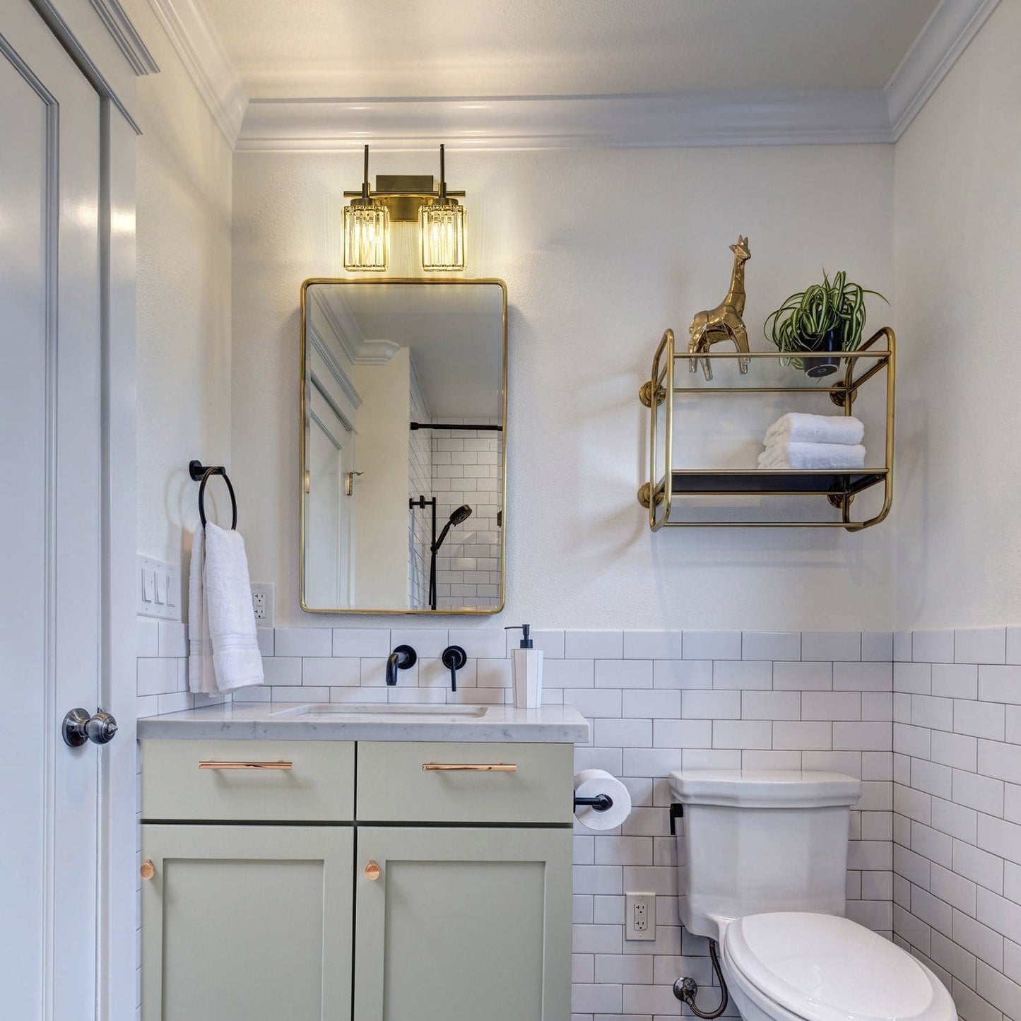 Applique murale moderne dorée à intensité variable, style glamour, cylindrique, pour salle de bain, avec cristaux, pour miroir de salle de bain.