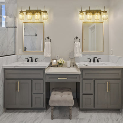 Applique murale moderne dorée à intensité variable, style glamour, cylindrique, pour salle de bain, avec cristaux, pour miroir de salle de bain.