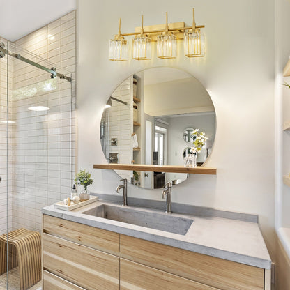 Applique murale moderne dorée à intensité variable, style glamour, cylindrique, pour salle de bain, avec cristaux, pour miroir de salle de bain.