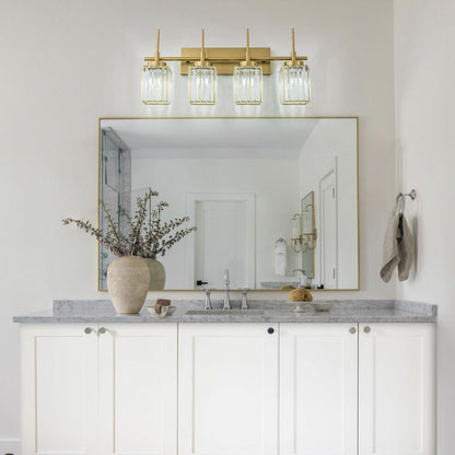 Applique murale moderne dorée à intensité variable, style glamour, cylindrique, pour salle de bain, avec cristaux, pour miroir de salle de bain.