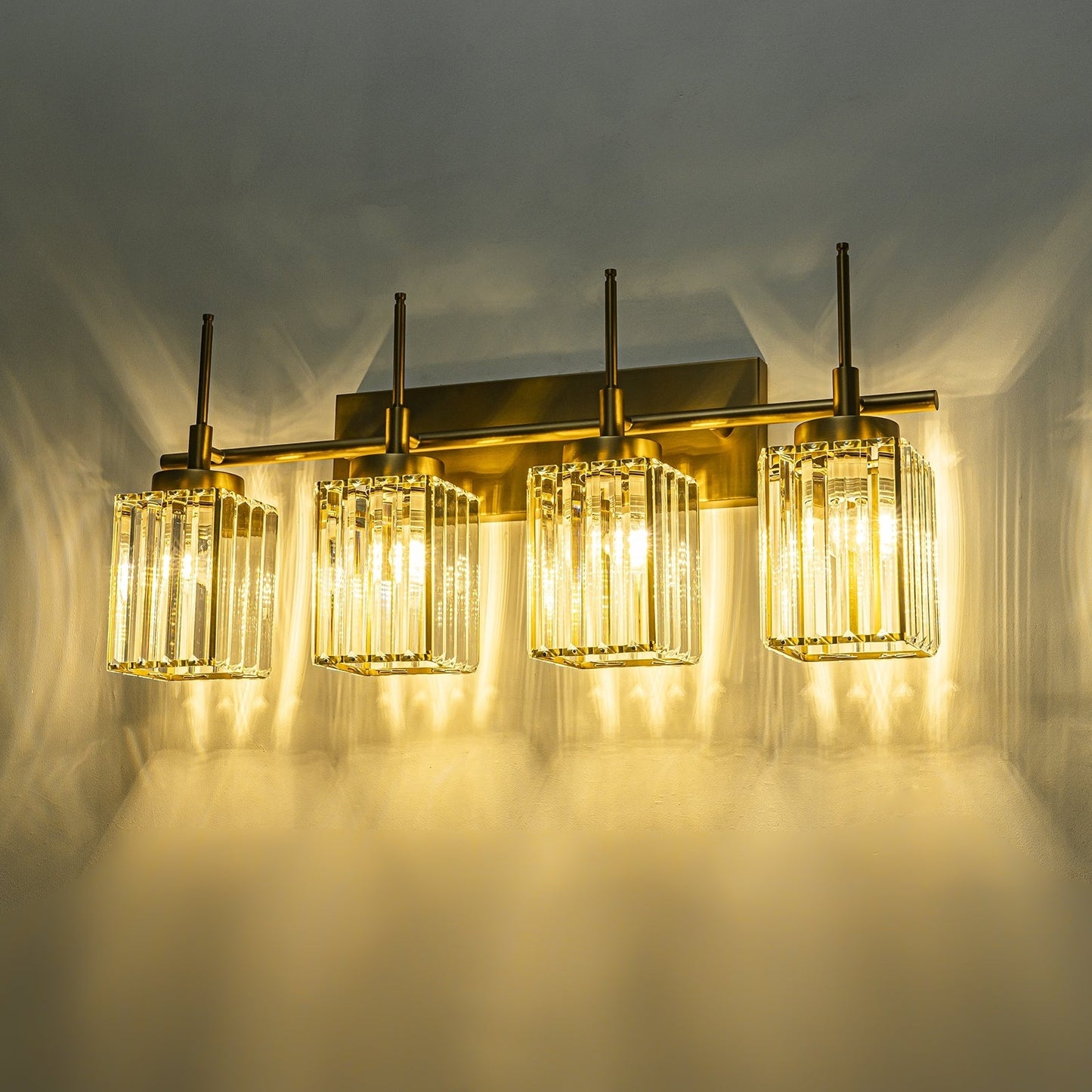 Applique murale moderne dorée à intensité variable, style glamour, cylindrique, pour salle de bain, avec cristaux, pour miroir de salle de bain.