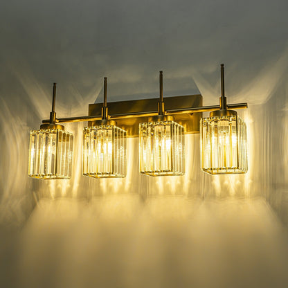 Applique murale moderne dorée à intensité variable, style glamour, cylindrique, pour salle de bain, avec cristaux, pour miroir de salle de bain.