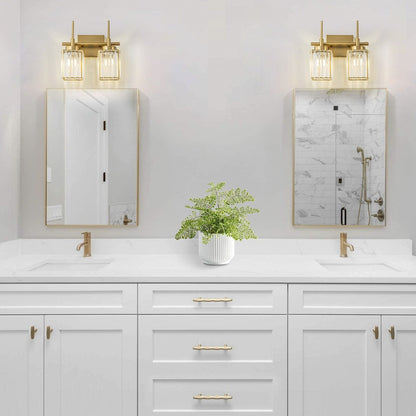 Applique murale moderne dorée à intensité variable, style glamour, cylindrique, pour salle de bain, avec cristaux, pour miroir de salle de bain.