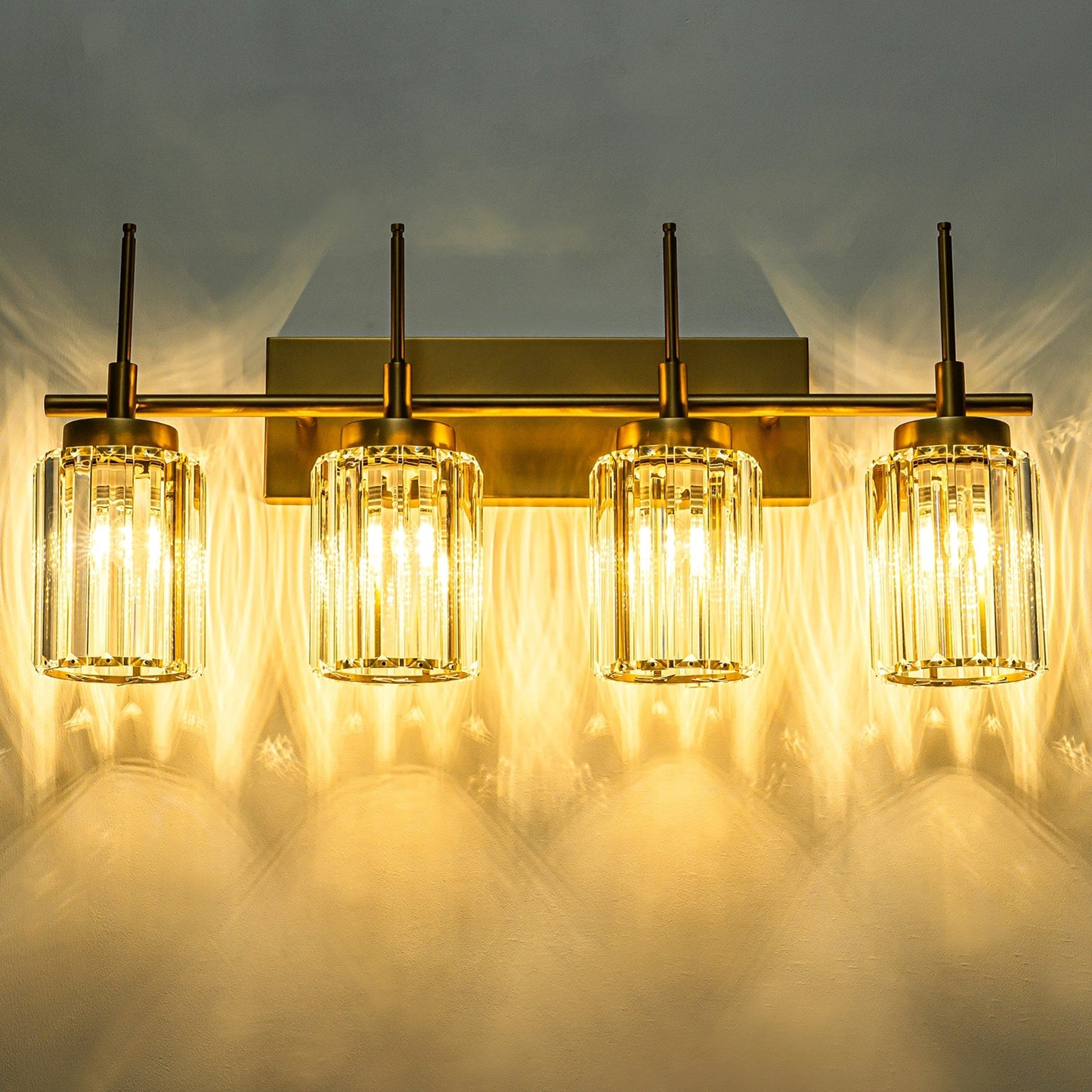 Applique murale moderne dorée à intensité variable, style glamour, cylindrique, pour salle de bain, avec cristaux, pour miroir de salle de bain.