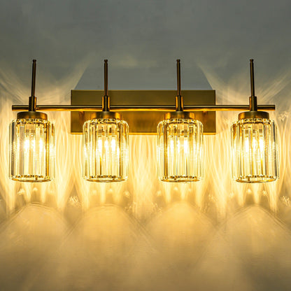 Applique murale moderne dorée à intensité variable, style glamour, cylindrique, pour salle de bain, avec cristaux, pour miroir de salle de bain.