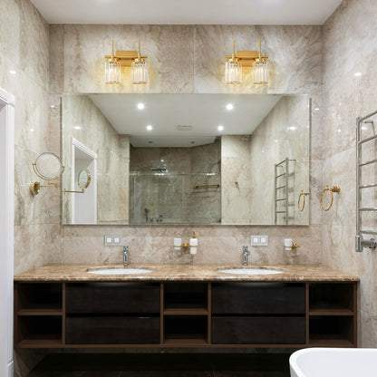 Applique murale moderne dorée à intensité variable, style glamour, cylindrique, pour salle de bain, avec cristaux, pour miroir de salle de bain.