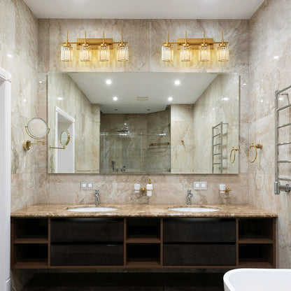 Applique murale moderne dorée à intensité variable, style glamour, cylindrique, pour salle de bain, avec cristaux, pour miroir de salle de bain.