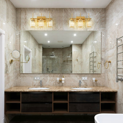 Applique murale moderne dorée à intensité variable, style glamour, cylindrique, pour salle de bain, avec cristaux, pour miroir de salle de bain.