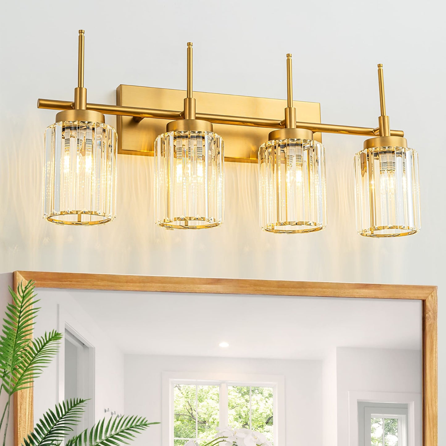 Applique murale moderne dorée à intensité variable, style glamour, cylindrique, pour salle de bain, avec cristaux, pour miroir de salle de bain.