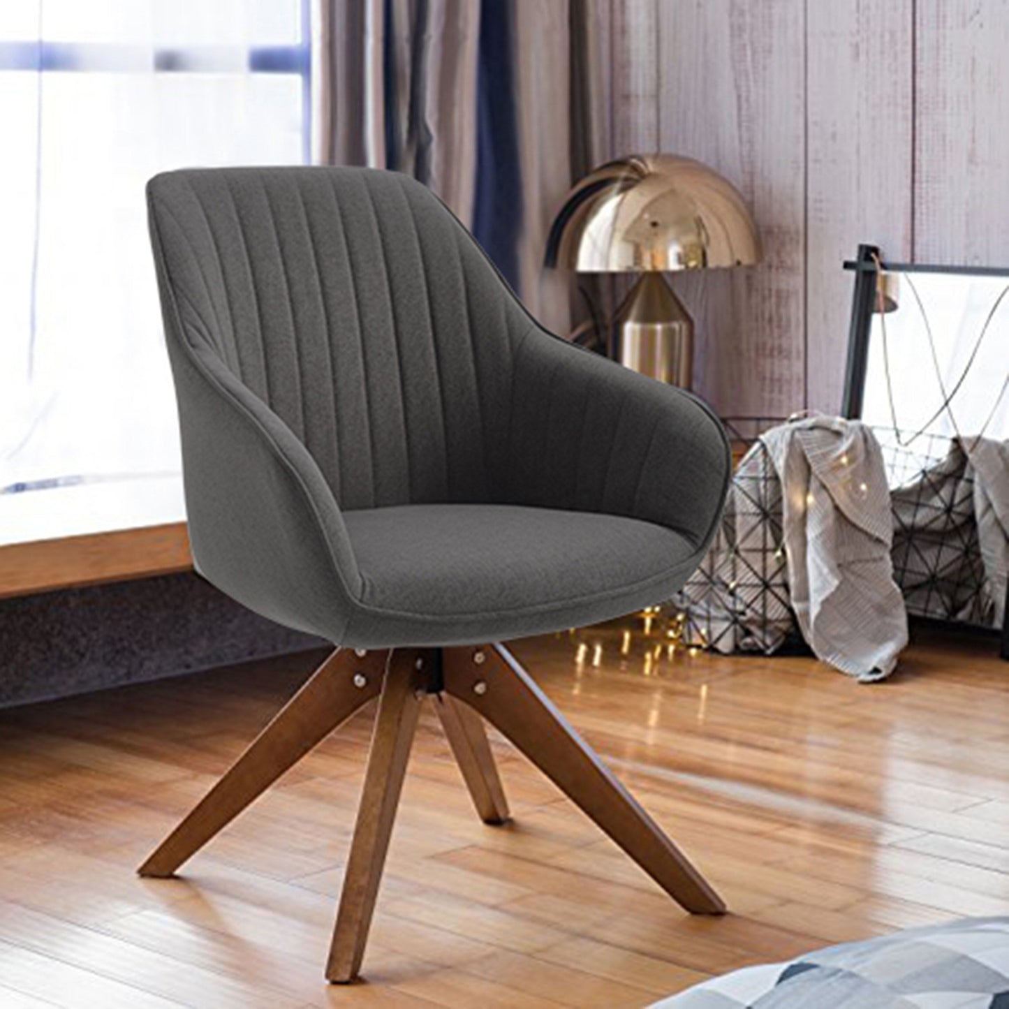 Fauteuil pivotant à accoudoirs pour bureau moderne Art Leon avec pieds en bois