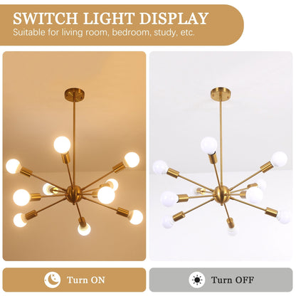 Modern Sputnik Chandelier 10-Light Adjustable Ceiling Light Fixture for Kitchen Dining Room Living Room Bedroom - N/A