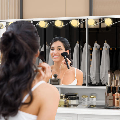 Coiffeuse moderne blanche avec miroir pliable, éclairage réglable - 40,2x54,1