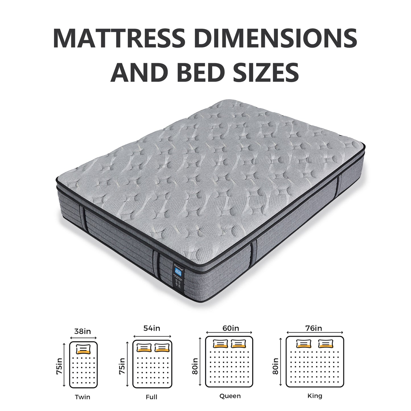 Modland Matelas hybride à ressorts ensachés de 35,5 cm (14 pouces) à revêtement européen de densité moyenne, livré dans une boîte