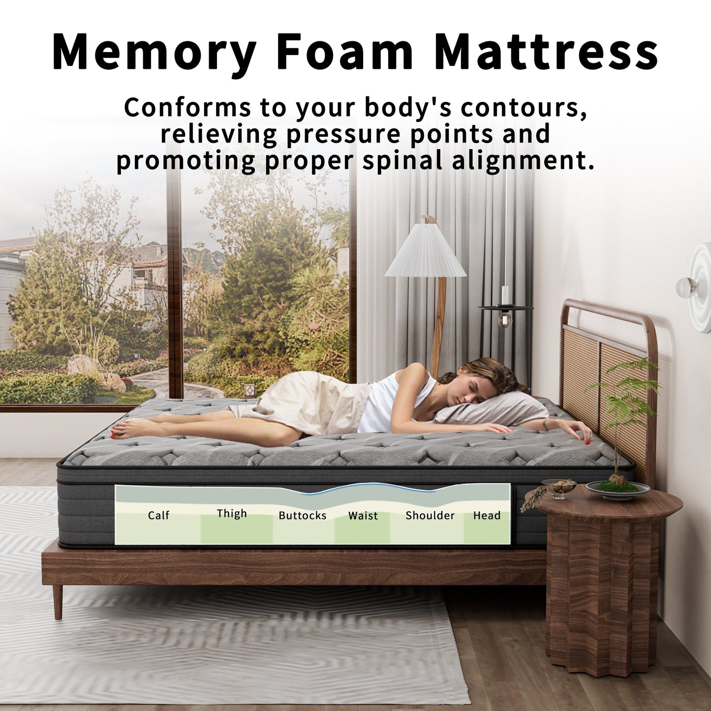 Modland Matelas hybride à ressorts ensachés de 35,5 cm (14 pouces) à revêtement européen de densité moyenne, livré dans une boîte