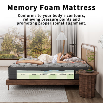 Modland Matelas hybride à ressorts ensachés de 35,5 cm (14 pouces) à revêtement européen de densité moyenne, livré dans une boîte