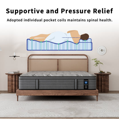 Modland Matelas hybride à ressorts ensachés de 35,5 cm (14 pouces) à revêtement européen de densité moyenne, livré dans une boîte