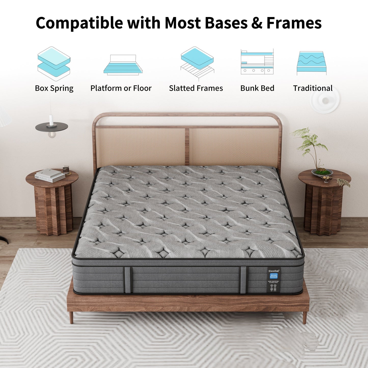 Modland Matelas hybride à ressorts ensachés de 35,5 cm (14 pouces) à revêtement européen de densité moyenne, livré dans une boîte