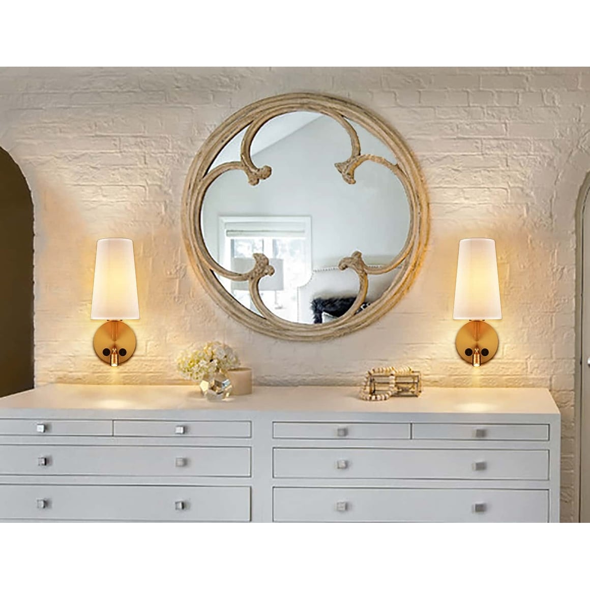 Ensemble de 2 appliques murales Morbihan, lampe murale en tissu avec port USB et interrupteur