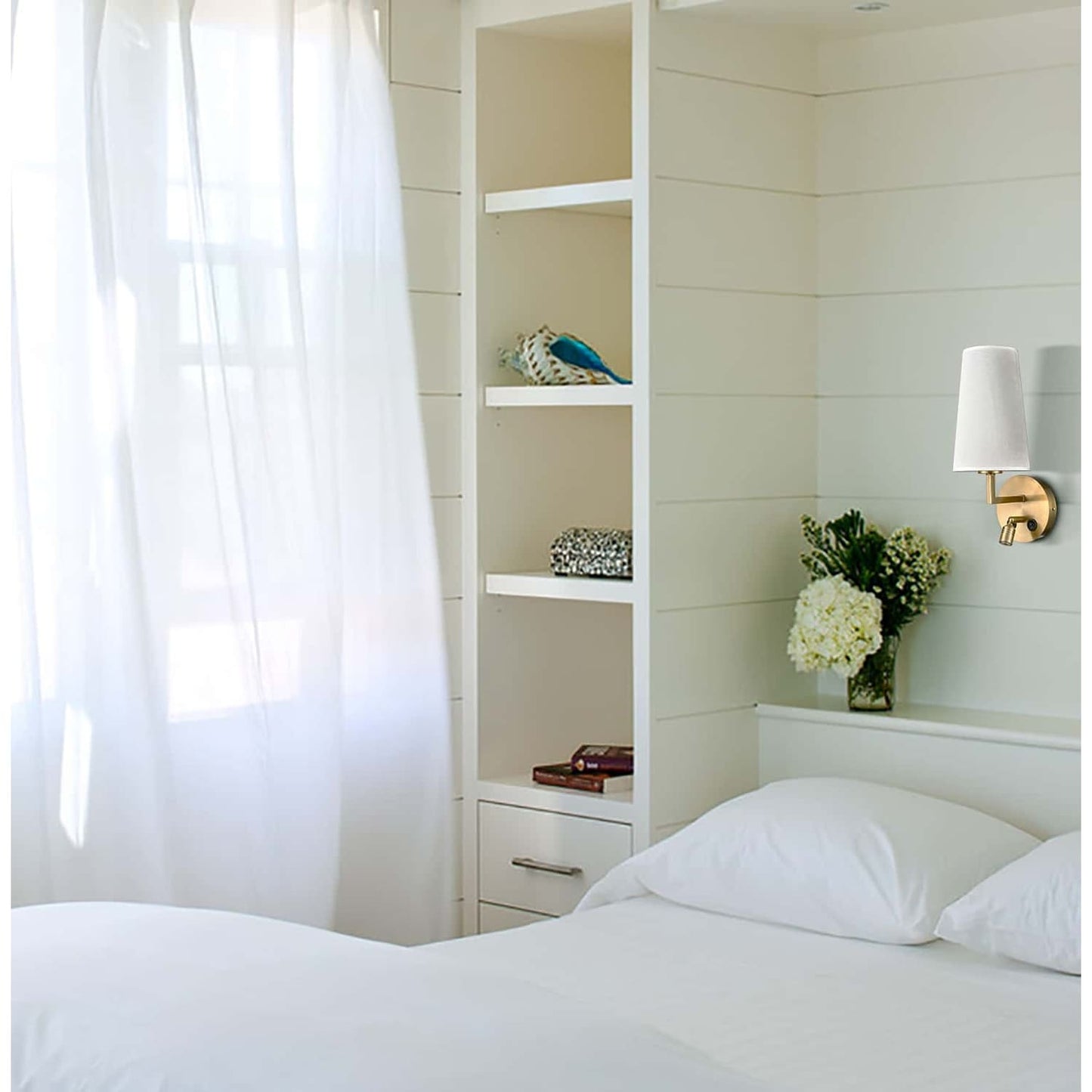 Ensemble de 2 appliques murales Morbihan, lampe murale en tissu avec port USB et interrupteur