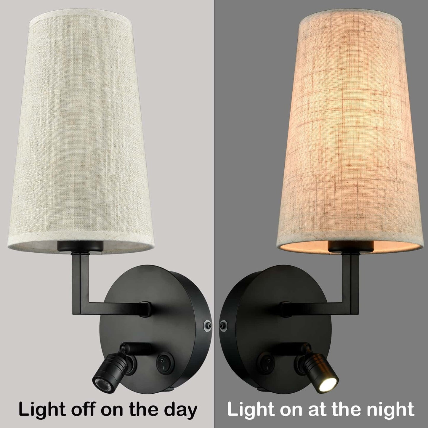 Ensemble de 2 appliques murales Morbihan, lampe murale en tissu avec port USB et interrupteur