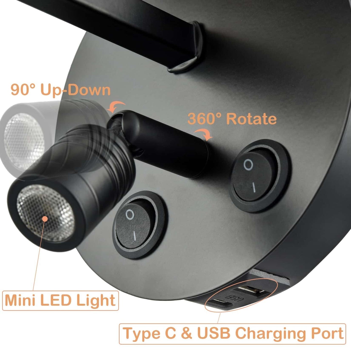 Ensemble de 2 appliques murales Morbihan, lampe murale en tissu avec port USB et interrupteur