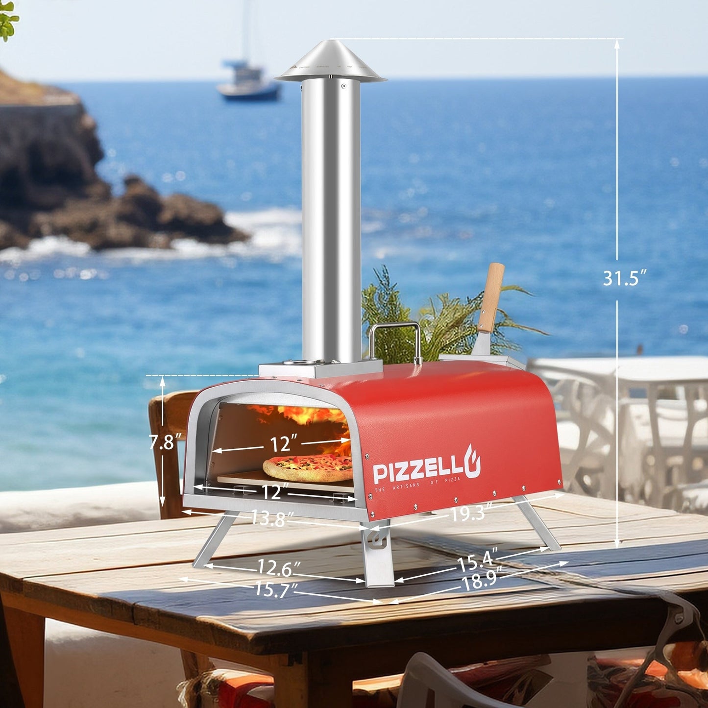 Four à pizza extérieur multi-combustible, cuiseur à pizza sur pierre avec brûleur à gaz et foyer à bois - 30 cm (12 pouces)
