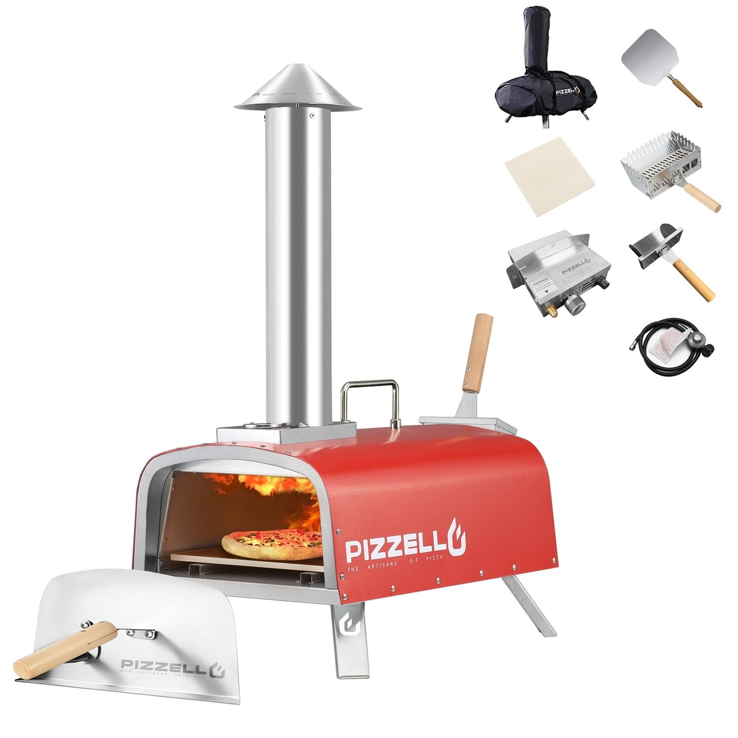 Four à pizza extérieur multi-combustible, cuiseur à pizza sur pierre avec brûleur à gaz et foyer à bois - 30 cm (12 pouces)