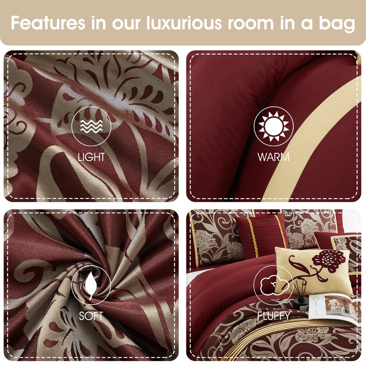 Ensemble de Couette à Motifs Floraux en Jacquard Nanshing Brie, 9 Pièces