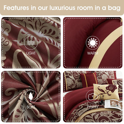 Ensemble de Couette à Motifs Floraux en Jacquard Nanshing Brie, 9 Pièces