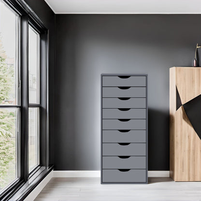 Armoire étroite en bois à 9 tiroirs avec tiroirs à coulisses fluides et étagère de rangement supérieure.