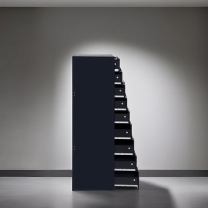 Armoire étroite en bois à 9 tiroirs avec tiroirs à coulisses fluides et étagère de rangement supérieure.