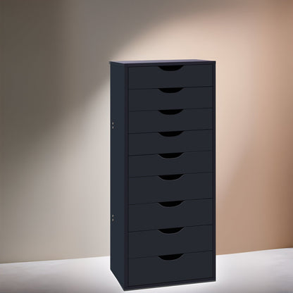 Armoire étroite en bois à 9 tiroirs avec tiroirs à coulisses fluides et étagère de rangement supérieure.