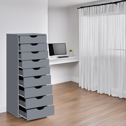 Armoire étroite en bois à 9 tiroirs avec tiroirs à coulisses fluides et étagère de rangement supérieure.