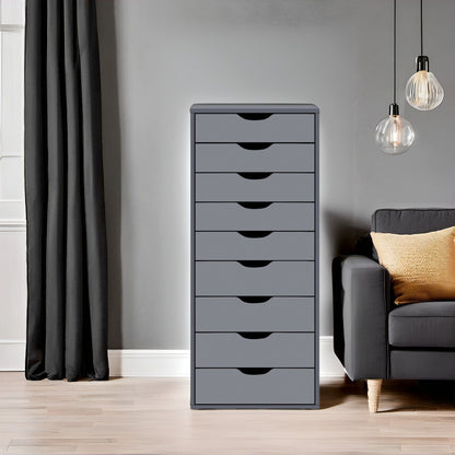 Armoire étroite en bois à 9 tiroirs avec tiroirs à coulisses fluides et étagère de rangement supérieure.