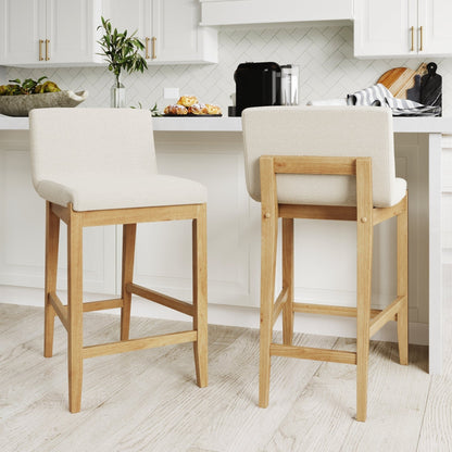 Tabouret de bar moderne Gracie, chaise rembourrée en bouclé et pieds en bois brossé