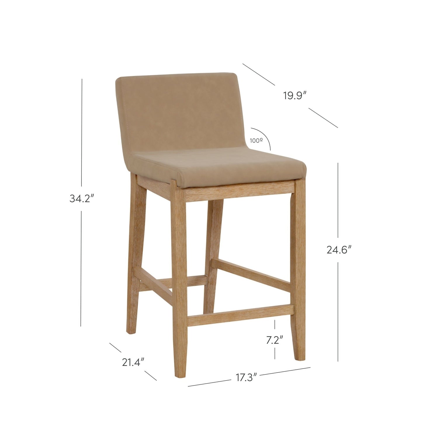 Tabouret de bar moderne Gracie, chaise rembourrée en bouclé et pieds en bois brossé