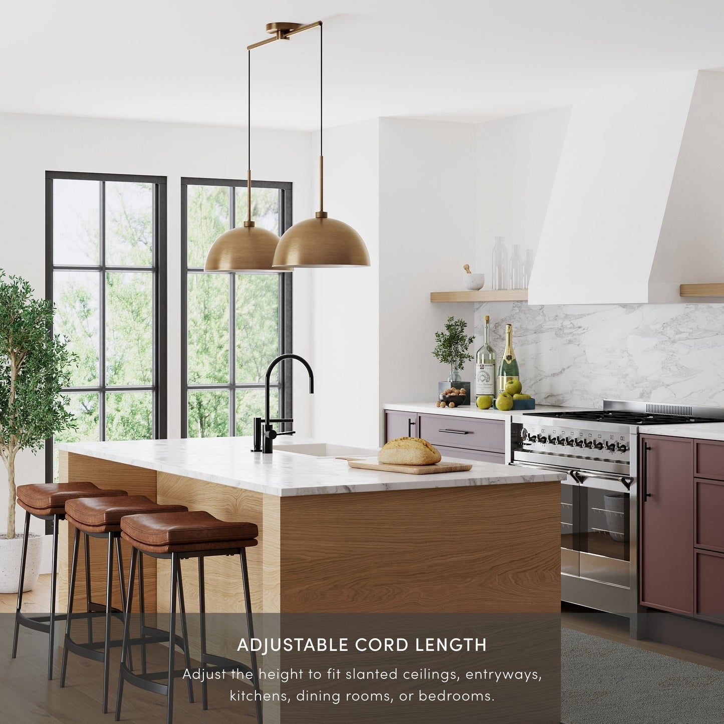 Nathan James Percy Modern 2-Light Pendant Island Light Fixture, Hanging Lights with Metal Shade and Adjustable Cord