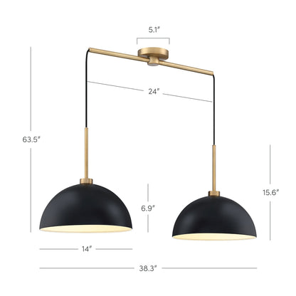 Nathan James Percy Modern 2-Light Pendant Island Light Fixture, Hanging Lights with Metal Shade and Adjustable Cord
