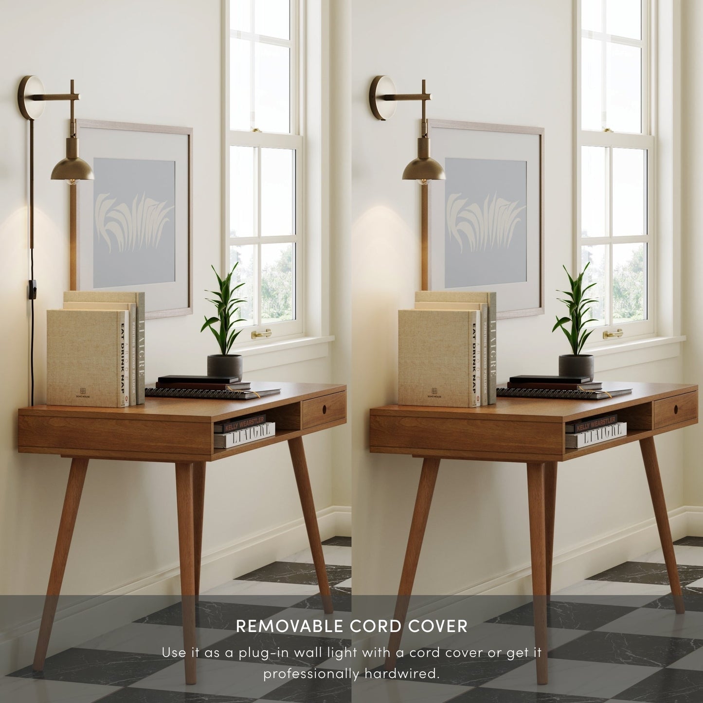 Nathan James Tamlin Wall Mounted Armed Sconce 1-Light Fixture with Plugin and On/Off Switch