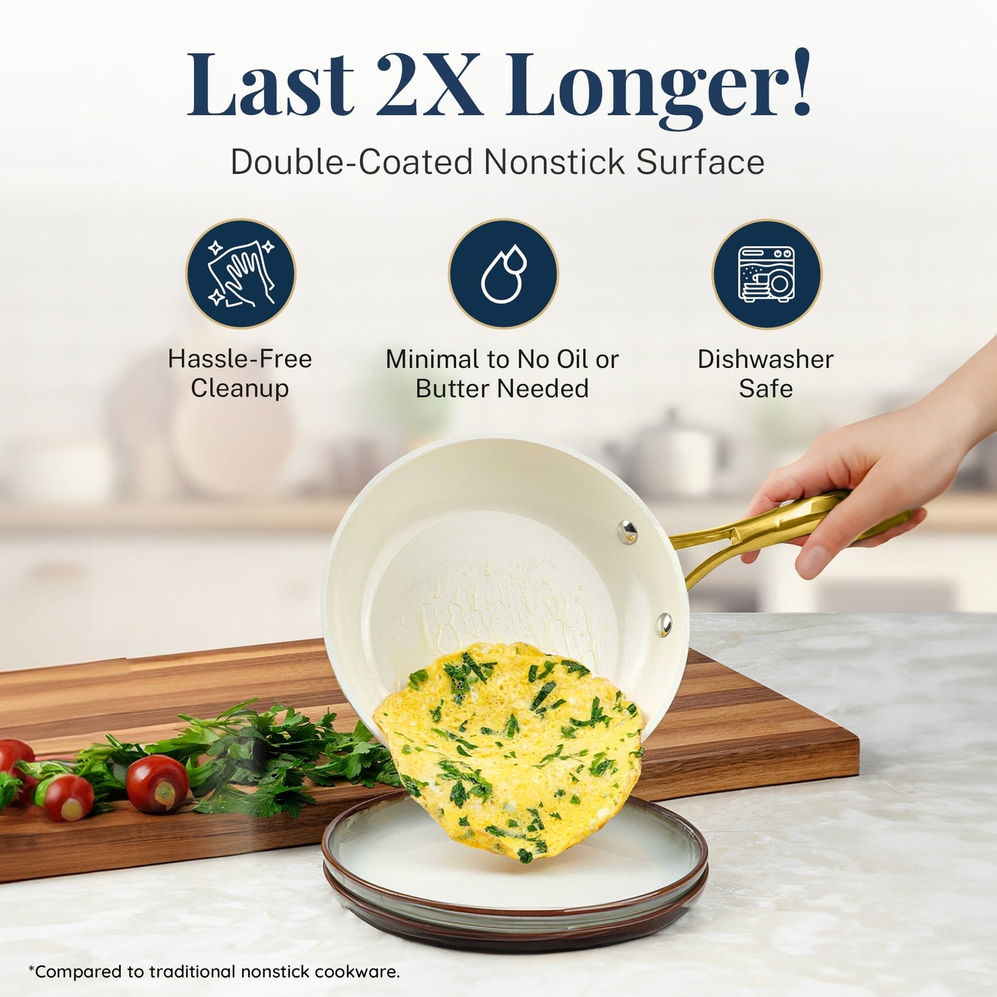 Gotham Steel Natural Collection, ensemble de 15 pièces comprenant casseroles et poêles, revêtement céramique antiadhésif haute performance, couleur marine.