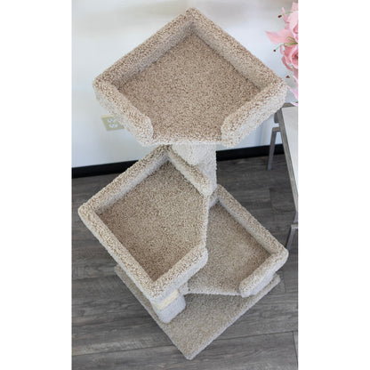 Nouvel arbre à chat 3 niveaux en bois massif et recouvert de moquette.