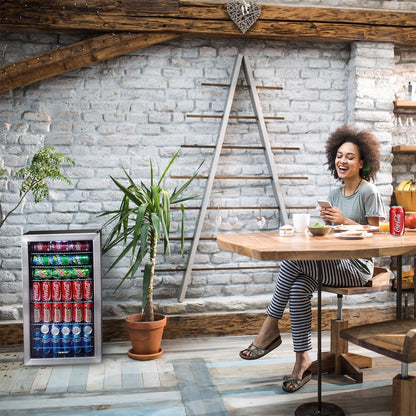Réfrigérateur à boissons Newair, capacité de 126 canettes, mini réfrigérateur avec porte en verre et étagères réglables, acier inoxydable