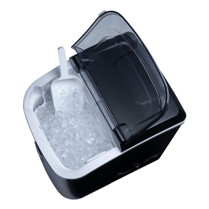 Fabrique de glaçons en forme de galet Newair de 26 lbs, couleur noir mat, avec fenêtre de visualisation des glaçons, bouton d'auto-nettoyage et bec verseur facile à utiliser.