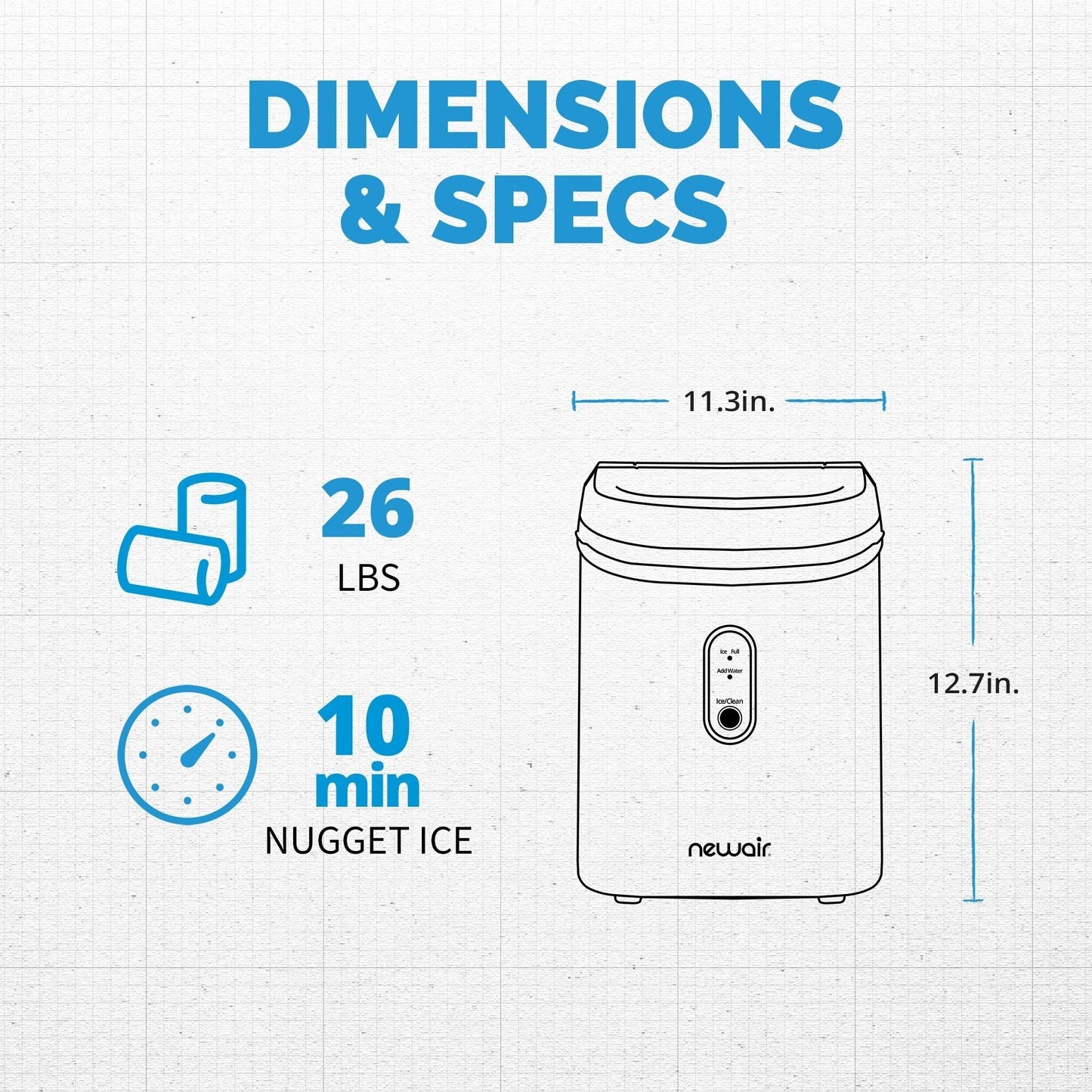 Fabrique de glaçons en forme de galet Newair de 26 lbs, couleur noir mat, avec fenêtre de visualisation des glaçons, bouton d'auto-nettoyage et bec verseur facile à utiliser.