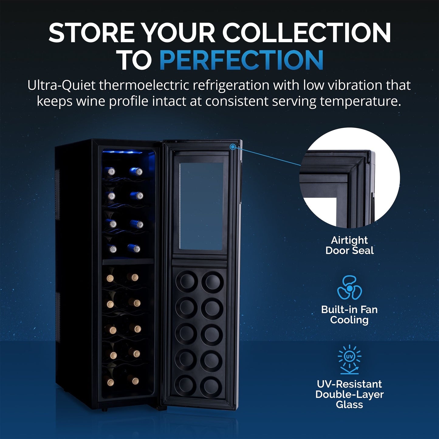 Cave à vin réfrigérante Newair Shadow-T Series, 18 bouteilles, double zone de température, autoportante, thermoélectrique, contrôle numérique