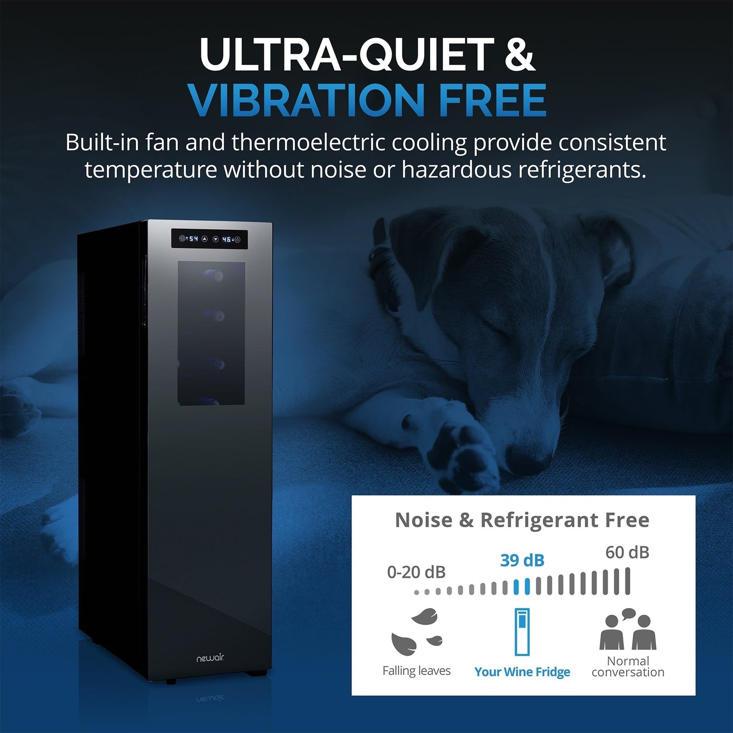 Cave à vin réfrigérante Newair Shadow-T Series, 18 bouteilles, double zone de température, autoportante, thermoélectrique, contrôle numérique