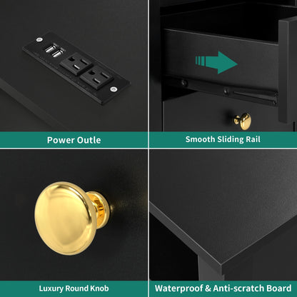 Ensemble de 2 tables de chevet avec station de recharge, table d'appoint avec 2 tiroirs, ports USB et prises, pour lit.