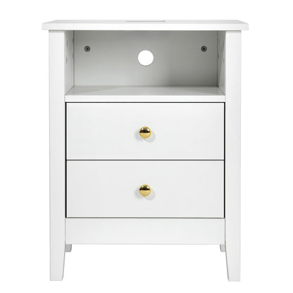 Ensemble de 2 tables de chevet avec station de recharge, table d'appoint avec 2 tiroirs, ports USB et prises, pour lit.