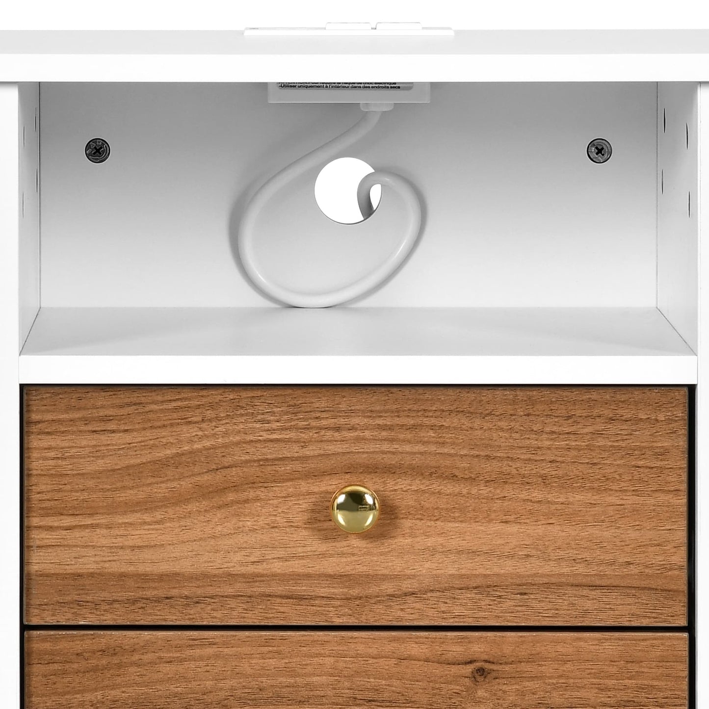 Ensemble de 2 tables de chevet avec station de recharge, table d'appoint avec 2 tiroirs, ports USB et prises, pour lit.